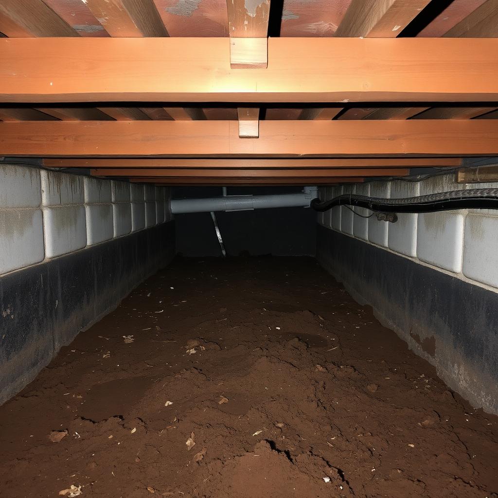 Damp crawlspace before encapsulation